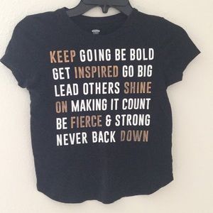 Black shirt with words